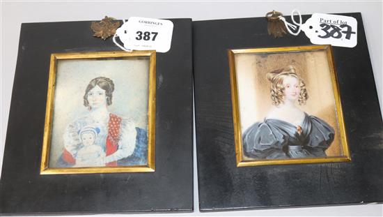 J Marchmont Moore (fl. c 1835), miniature portrait of Eliza Cazamajor Rogers (1806-1849) and another
